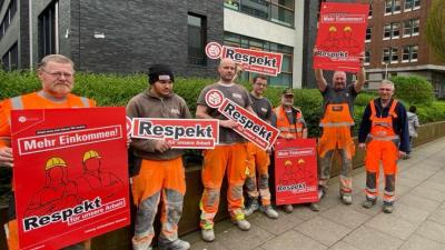 Tarif-Protest auf einer Baustelle in Hamburg