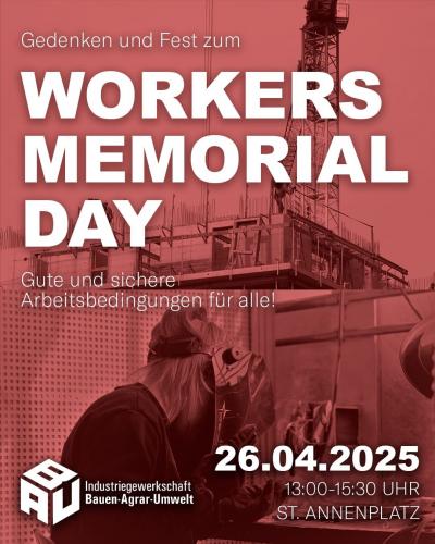 Banner Worker´s Memorial Day 2025 in Hamburg (Grafik: IG BAU). Banner Worker´s Memorial Day 2025 in Hamburg (Grafik: IG BAU).