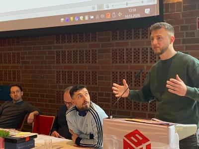 Marlon Schefczyk kämpfte für den Antrag der Jungen BAU zur Militarisierung.